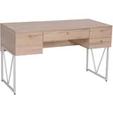 Schreibtisch Computertisch PC Laptop Bürotisch 3xSchublade 1xAblage Holz+Metall Natur+Weiß 130x60x76cm