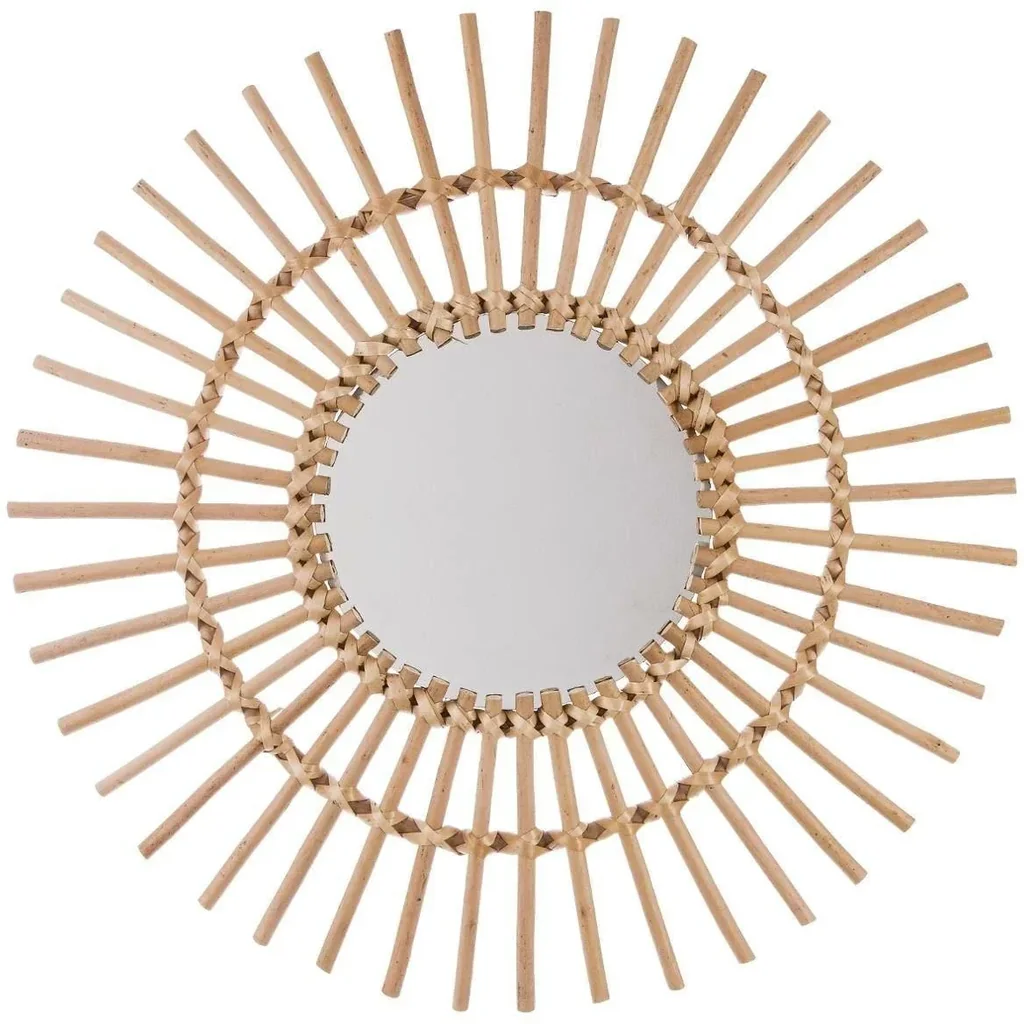 Spiegel rund - 58 cm -Braun/Rotan