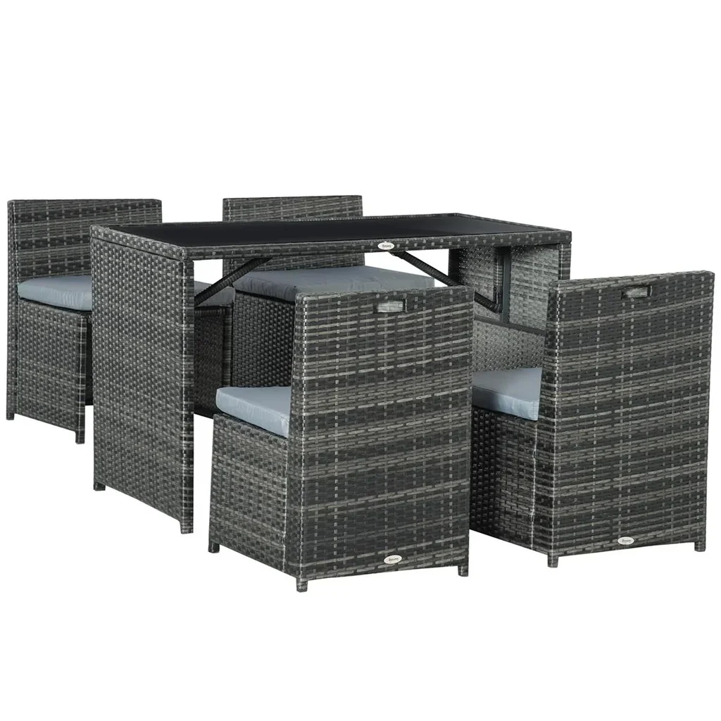 Gartenmöbel-Set in Rattan-Optik, 5-teilig, Stahl, grau