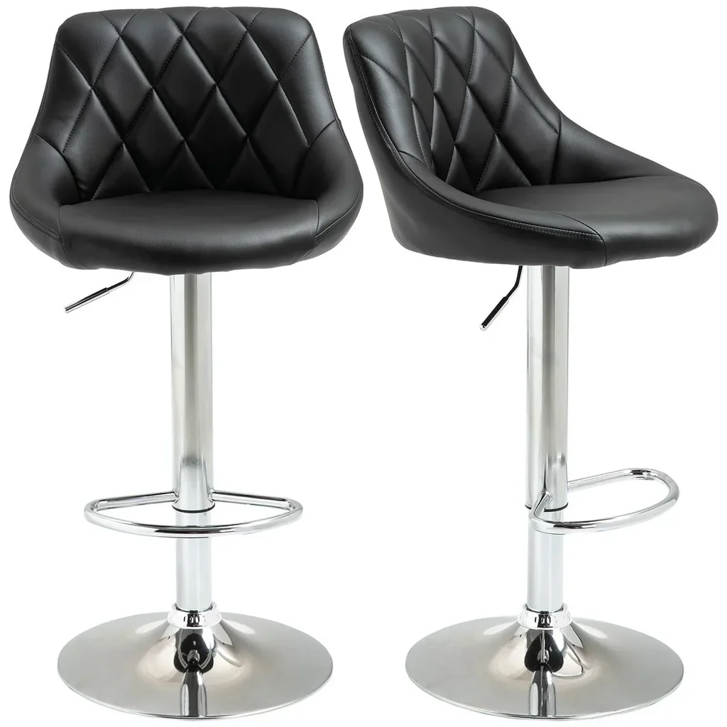 Barhocker 2er-Set Drehstühle Barstühle Verstellbare Höhe Armless Barhocker 360° schwenkbar PU-Kunstleder Metall Schwarz