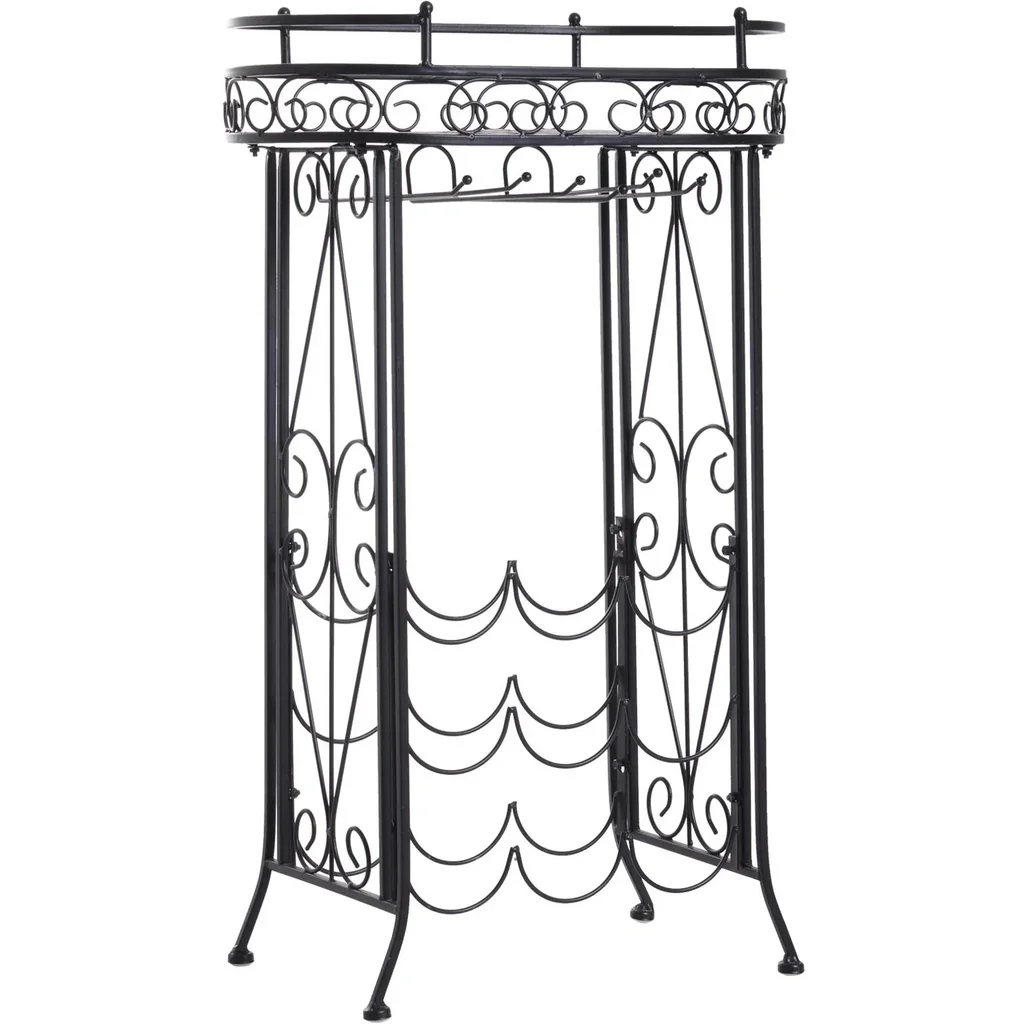 Weinregal Flaschenregal Weinschrank Weinständer für 9 Flaschen und Gläser Metall Schwarz T28,5 x B46 x H77,5 cm