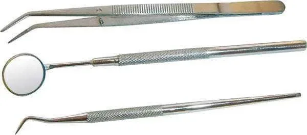 Hobbybastler Set: Winkelpinzette, Zahnstocher + Spiegel