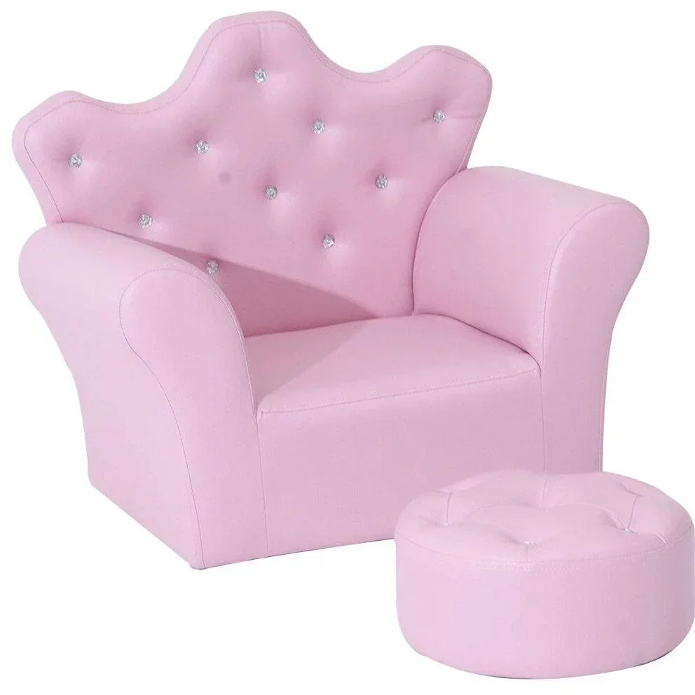 Kindersessel Kindersofa Softsofa mit Kristallknöpfen mit Hocker Rosa