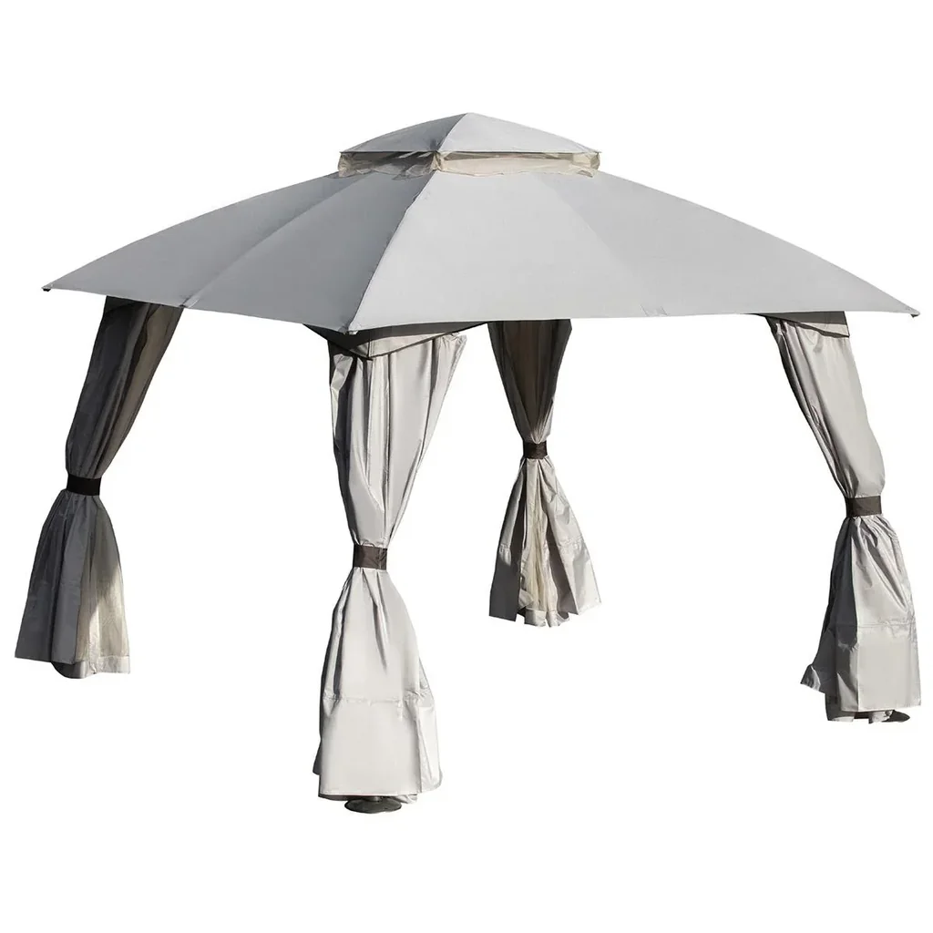 Pavillon mit Seitenwände Partyzelt mit Doppeldach 3x3x2,8m Festzelt Gartenlaube Stahl Polyester Hellgrau