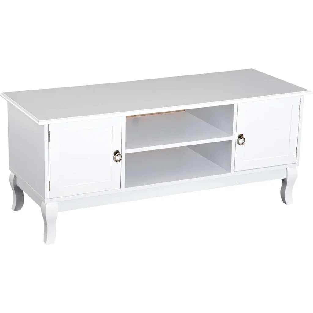 TV Lowboard Fernsehtisch Ständer Holzfüße MDF Weiß