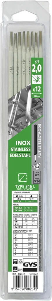 Edelstahl Elektroden 316L, 2,0 x 300 mm, 12 Stück
