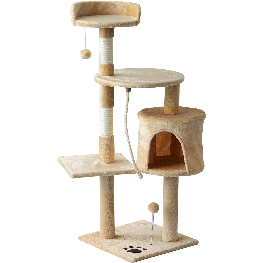 Katzenbaum Kratzbaum Schlafhöhle Spielbaum 4 Schichte Beige
