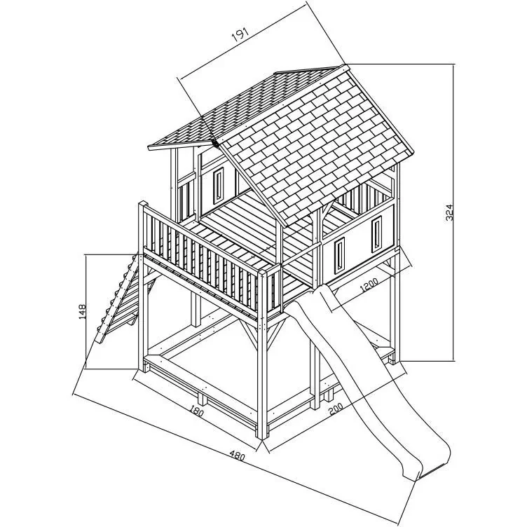Woody Spielturm Braun/Weiß - Lindgrüne Rutsche
