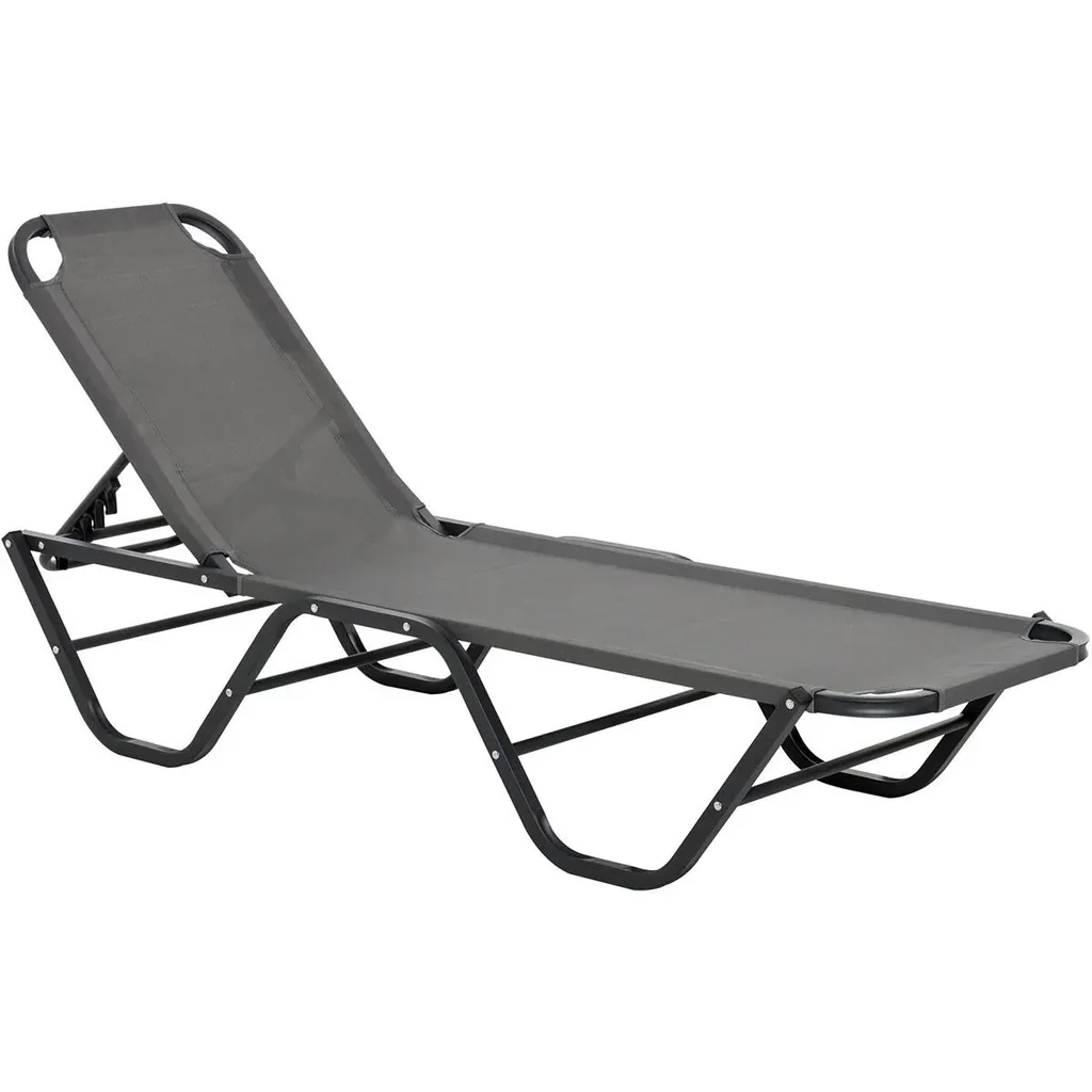 Sonnenliege Strandliege 5-Stufige Alu Gartenliege Relaxliege Texteline Grau+Schwarz 163 x 58,5 x 91 cm