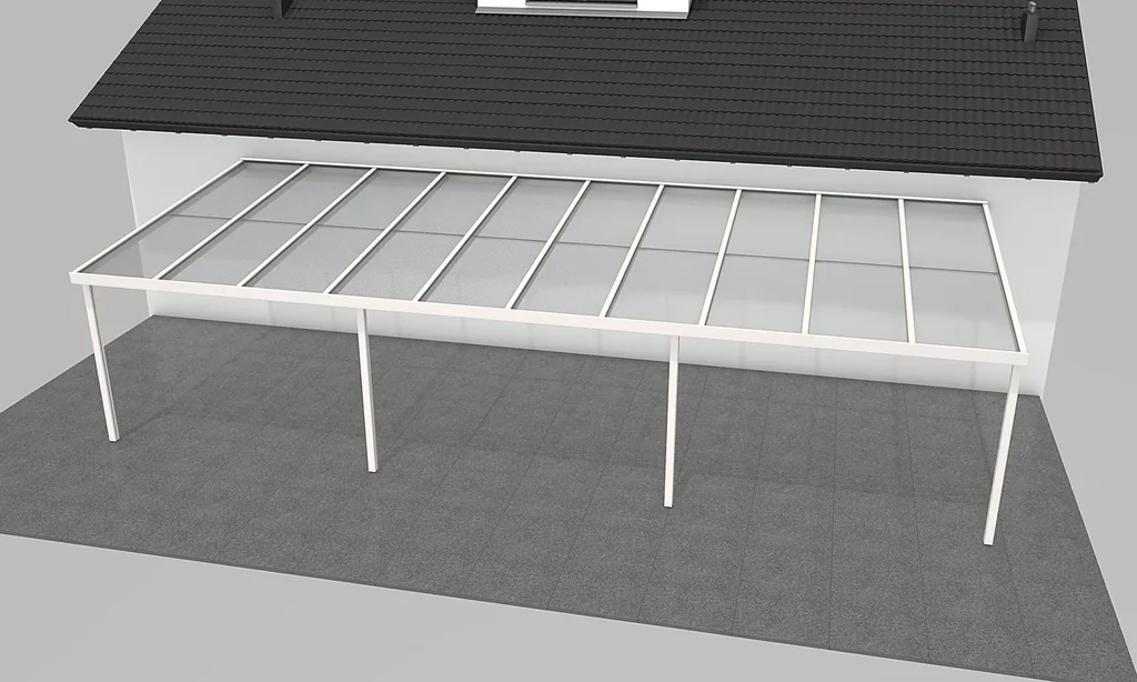 Terrassendach Premium, weiß, 10140 x 4060 mm - Polycarbonat Stegplatten 16 mm, opal