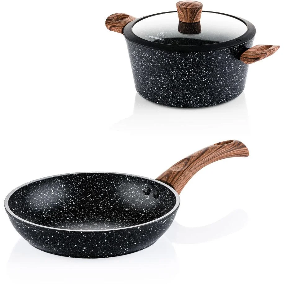 Black Marble Wood - Kochtopf 24 cm und Bratpfanne 28 cm - Schwarz