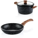 Black Marble Wood - Kochtopf 24 cm und Bratpfanne 28 cm - Schwarz