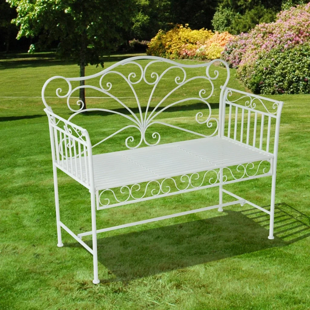 Gartenbank 2-Sitzer Metall Milchweiß