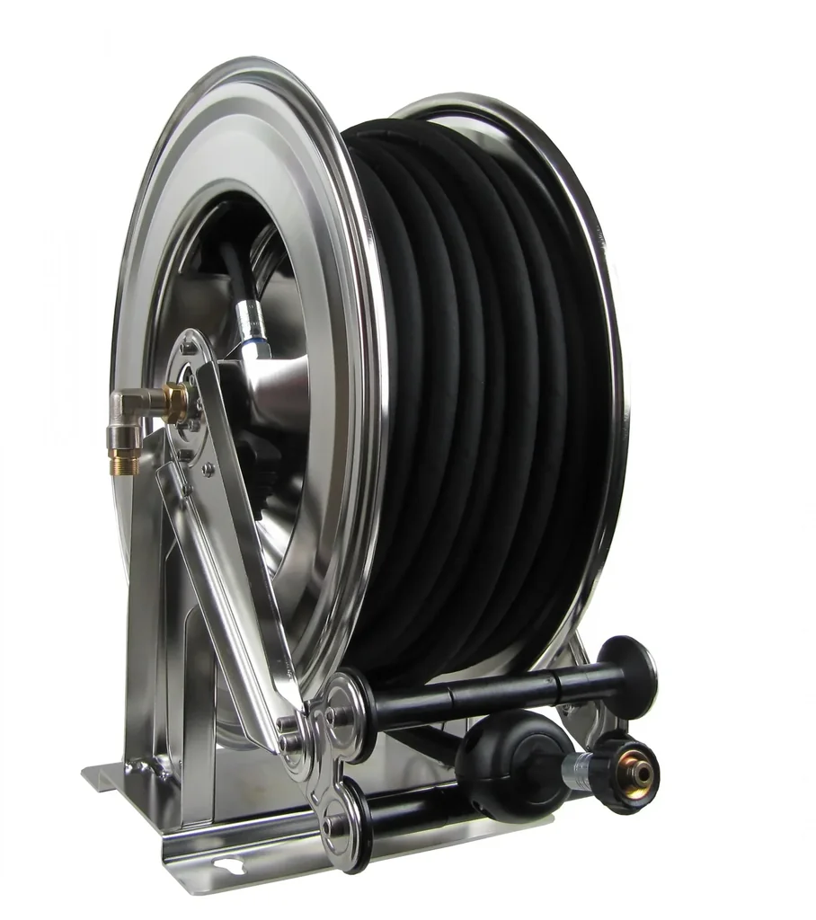 Schlauchaufroller OSM610 aus Edelstahl mit 30 m Hochdruckschlauch