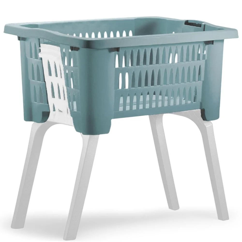 Wäschekorb mit Klappbeinen blau