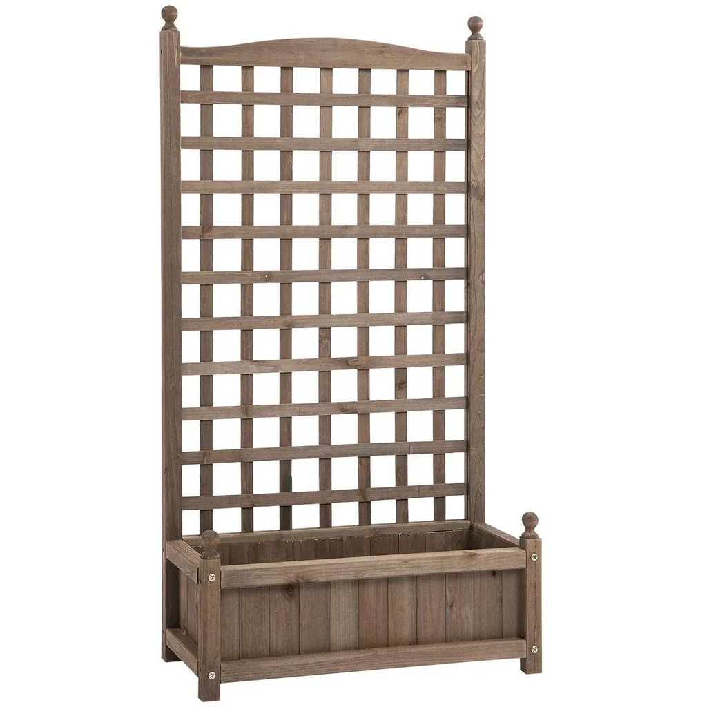 Pflanzkasten mit Rankgitter Blumenkasten Rankkasten Rosenbogen mit Rankhilfe für Kletterpflanzen Garten Holz Dunkelbrau