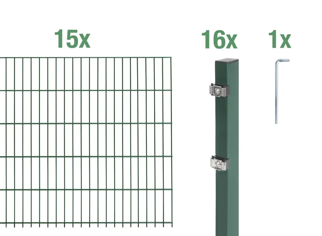 Doppelstabmattenzaun Komplettset, grün, Höhe 120 cm, Länge 30 m