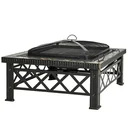 3-in-1 Feuerschale Feuerkorb Feuerstelle mit Funkenschutz Grillrost Eiskübel Garten BBQ Schwarz 76 x 76 x 47 cm