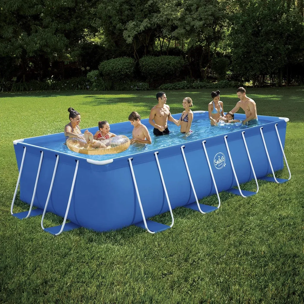 Aufstellpool, Swimming Pool, Komplettset, mit Filterpumpe 12 Volt, 4,88 x 2,44 x1,07 m, Leiter, Poolcover, Bodenplane