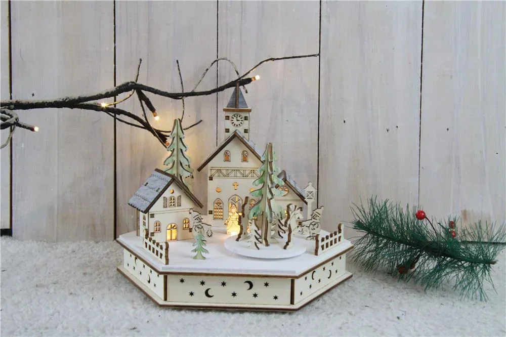 LED Holzleuchte Dorfplatz mit 3 warmweißen LED