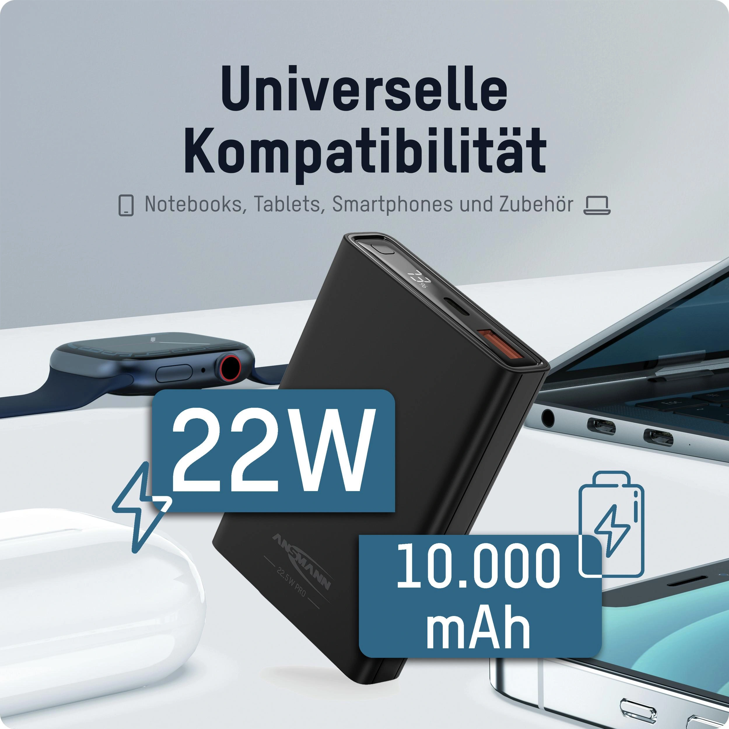 Powerbank 10000 PS222PD, Quick Charg 3.0 und Huawei Supercharge - schwarz