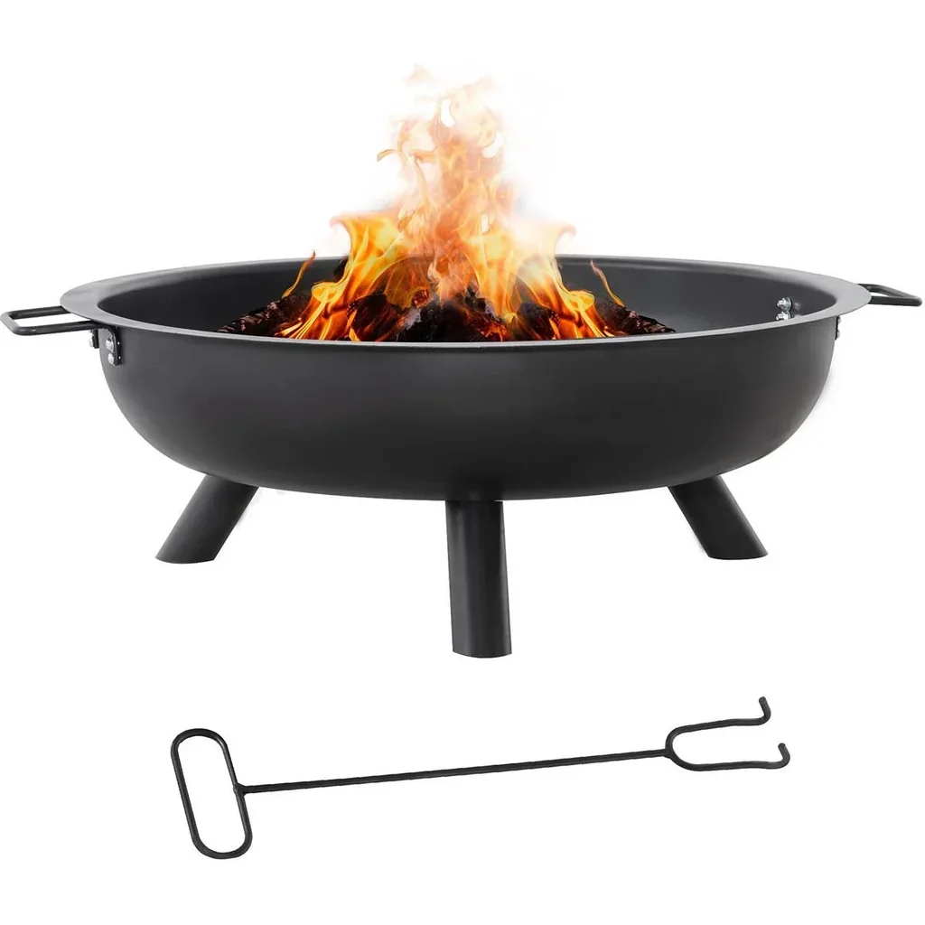 Feuerkorb mit Schürhaken - Stahl - Schwarz - 79 x 69 x 25,5 cm