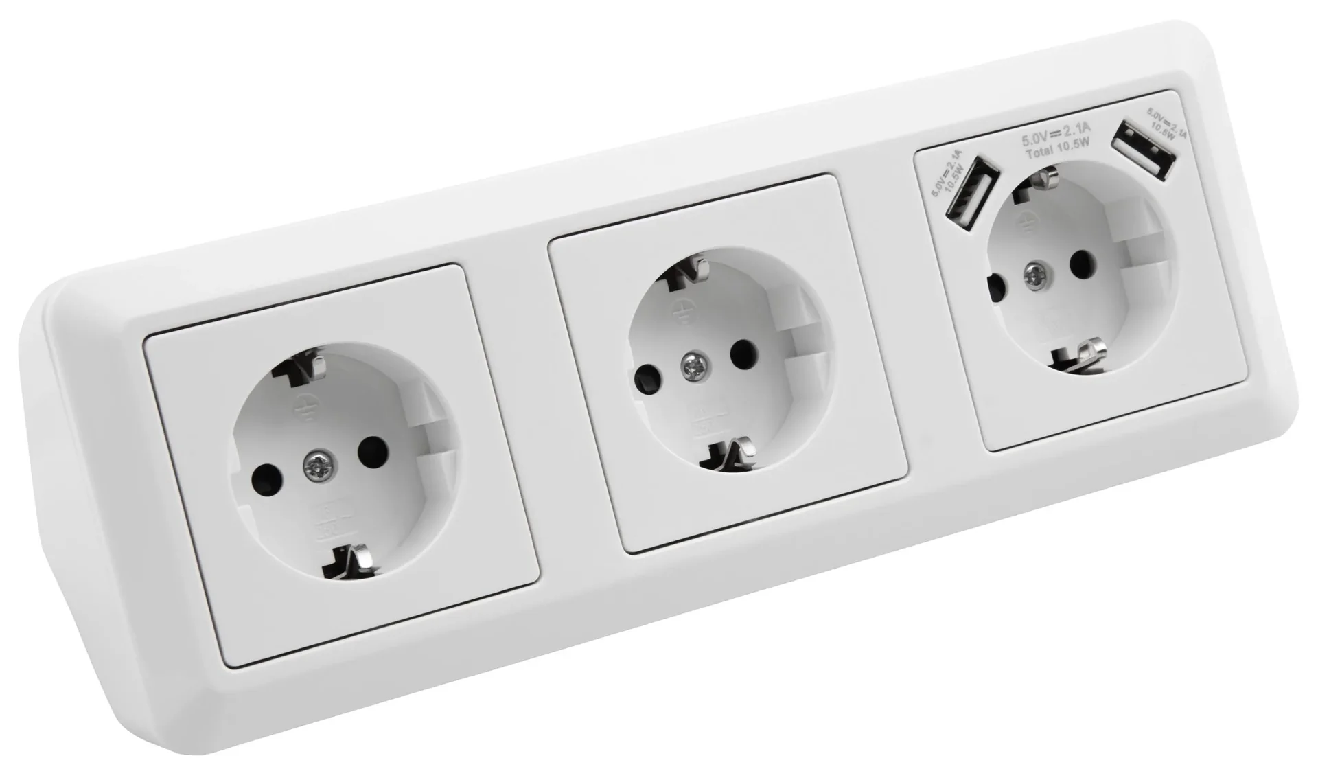 3fach Steckdosenblock mit 2x USB A Buchsen