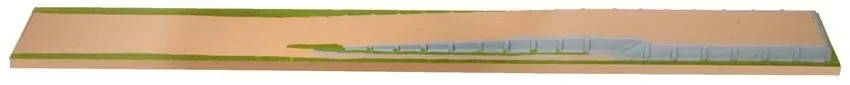 Anbauteil Vorfeld - 200 x 20 cm, Spur H0, kürzbar, koloriert und begrast, auf Holzrahmen