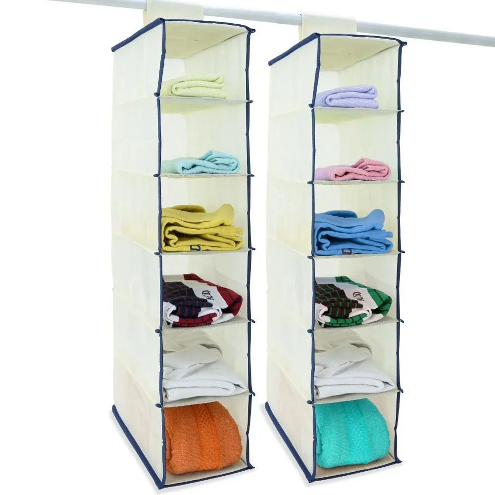 2x Garderobenbügel mit 6 Fächern in beige/blau