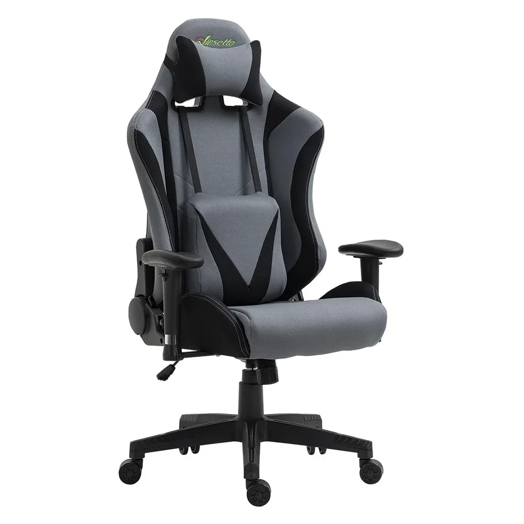 Gaming Stuhl Ergonomischer Bürostuhl Drehstuhl mit Kissen und Rückenlehne verstellbar Schaumstoff Spandex-Gewebe Schwarz