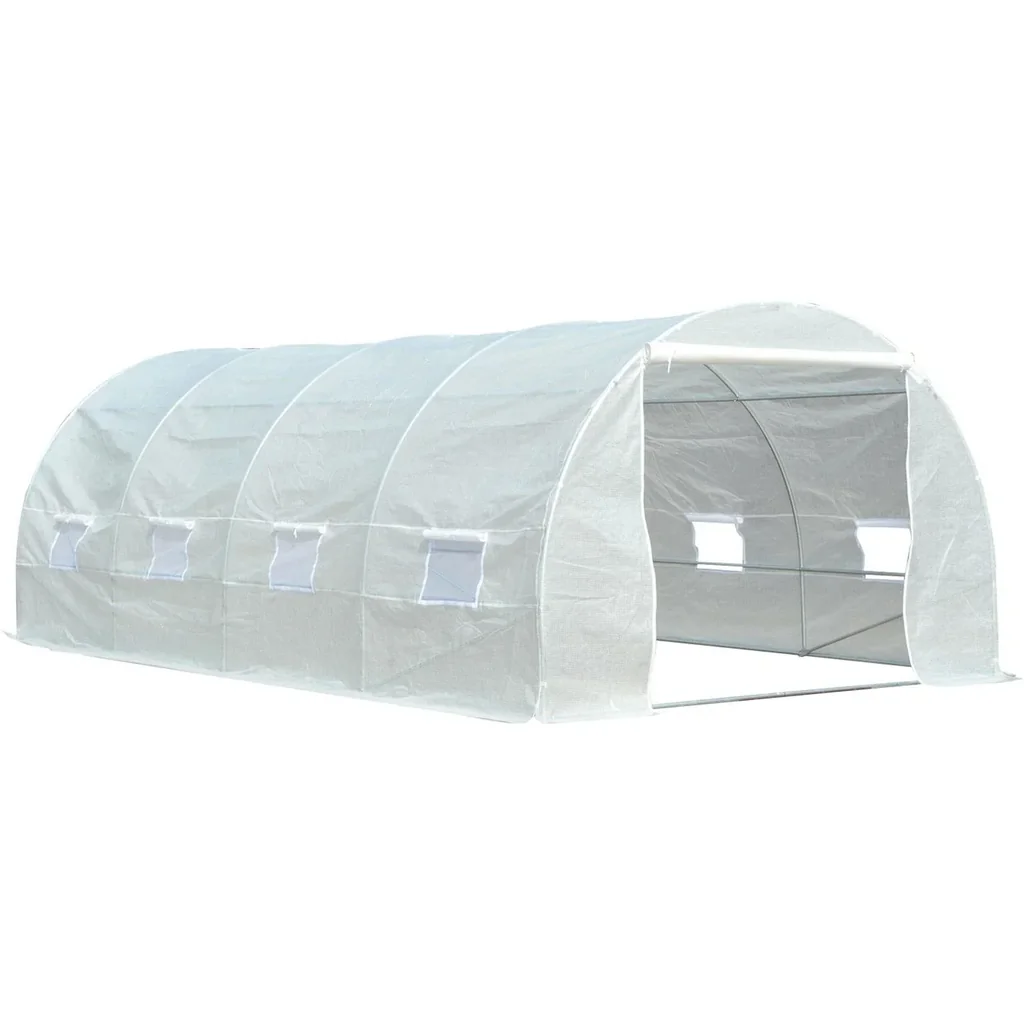 Foliengewächshaus 6x3x2m 8 Seitenfenster weiß