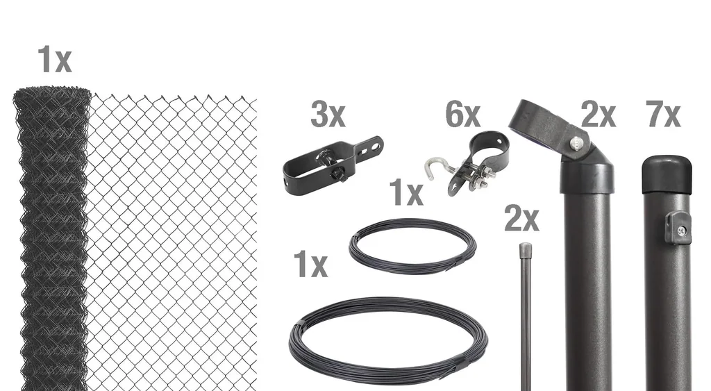 Maschendrahtzaun als Zaun-Komplettset, zum Einbetonieren, anthrazit-metallic, Höhe 80 cm, Länge 15 m