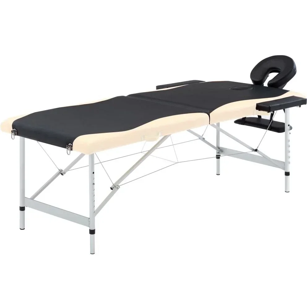 Klappbarer Massagetisch 2 Zonen Aluminium schwarz und beige