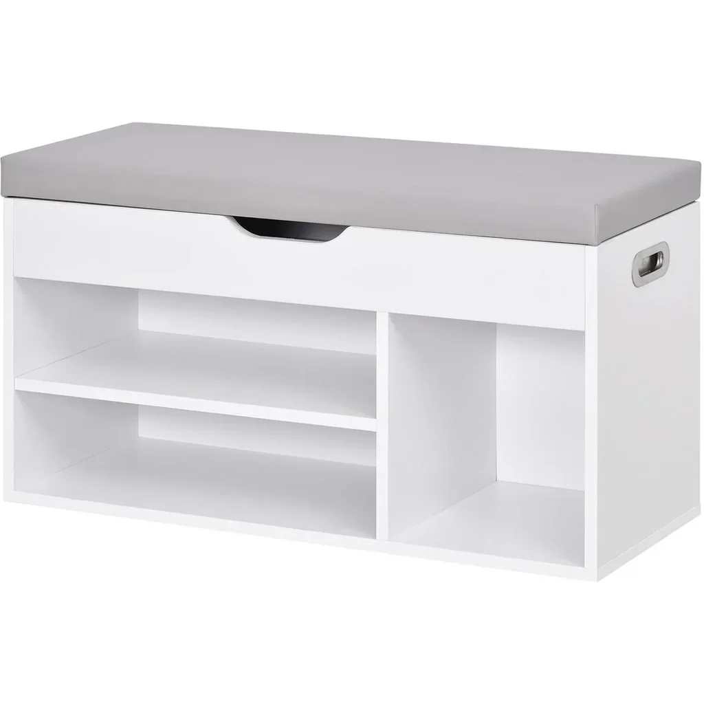 Sitzbank mit Schuhregal und Stauraum unter Polstersitzbank Weiß