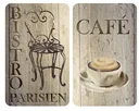 3 in 1 Herd-Abdeckplatten, Schneidbretter, Arbeitsplatten, Glas, Bistro-Design, je 52 x 30 cm, 2er-Set