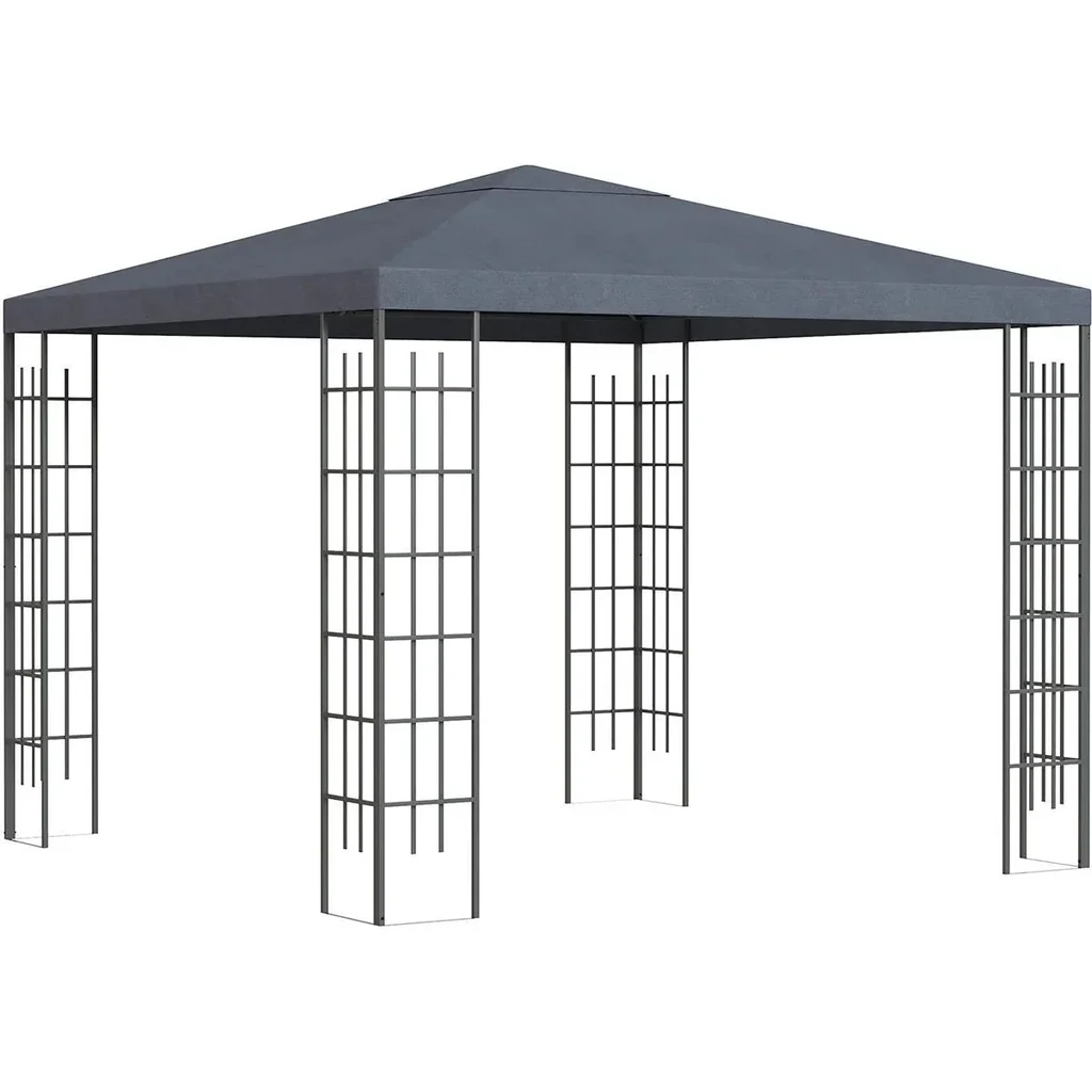 Gartenpavillon 3 x 3 m Pavillon Gartenzelt Partyzelt mit led Lichtern Stahl Polyester grau