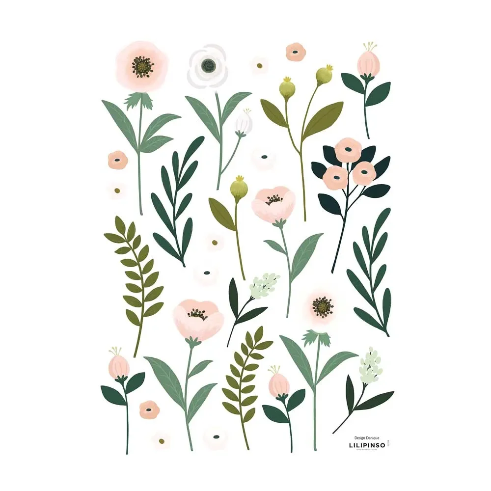 Lilipinso Wandsticker A3 Blüten und Blätter rosa grün