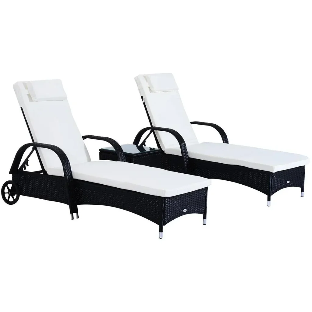 Rattan Sonnenliegen mit Tisch grau