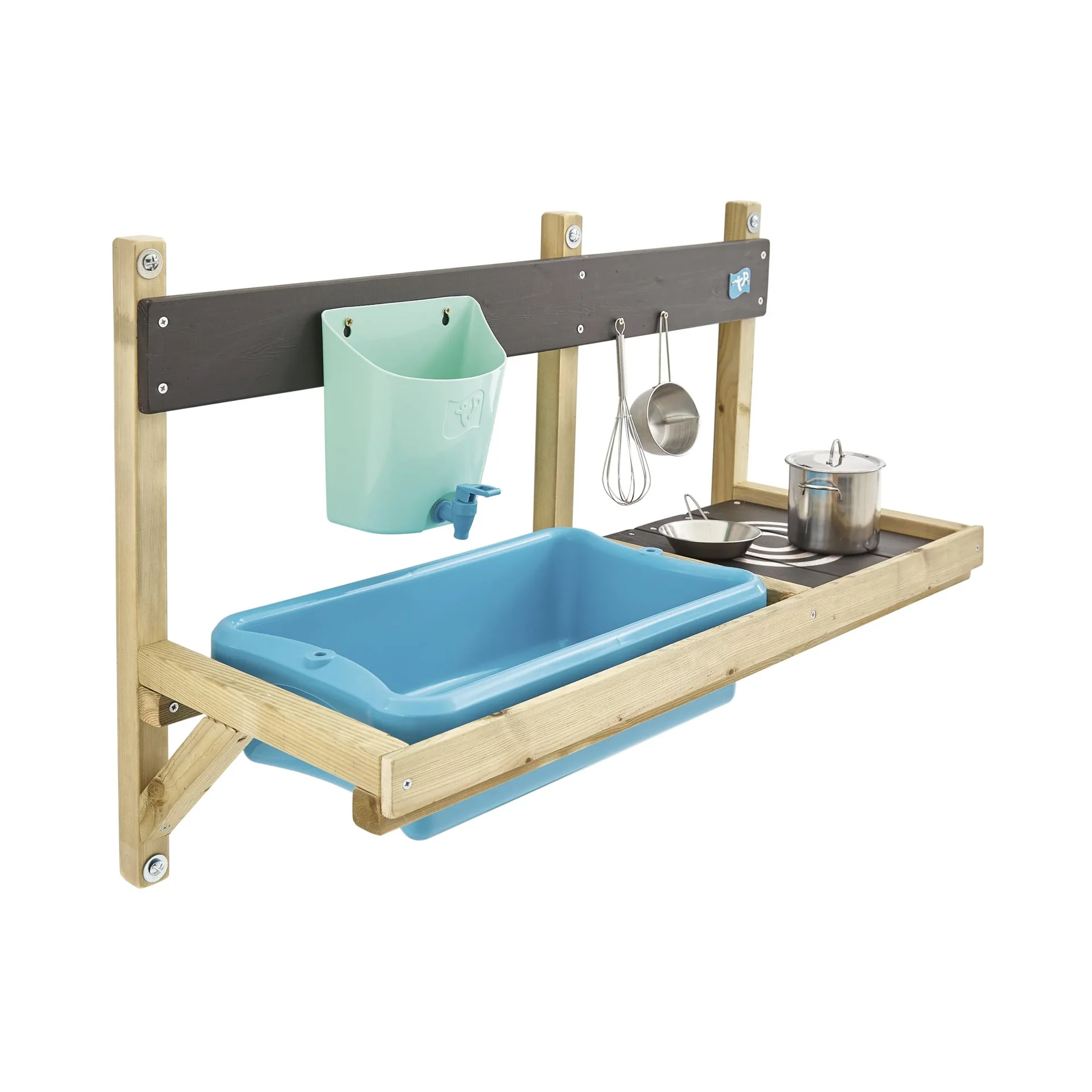 TP Toys Matschküche Mops Deluxe Wandmodul 81×36×56 cm Natur – Zapfhahn & Edelstahltöpfe