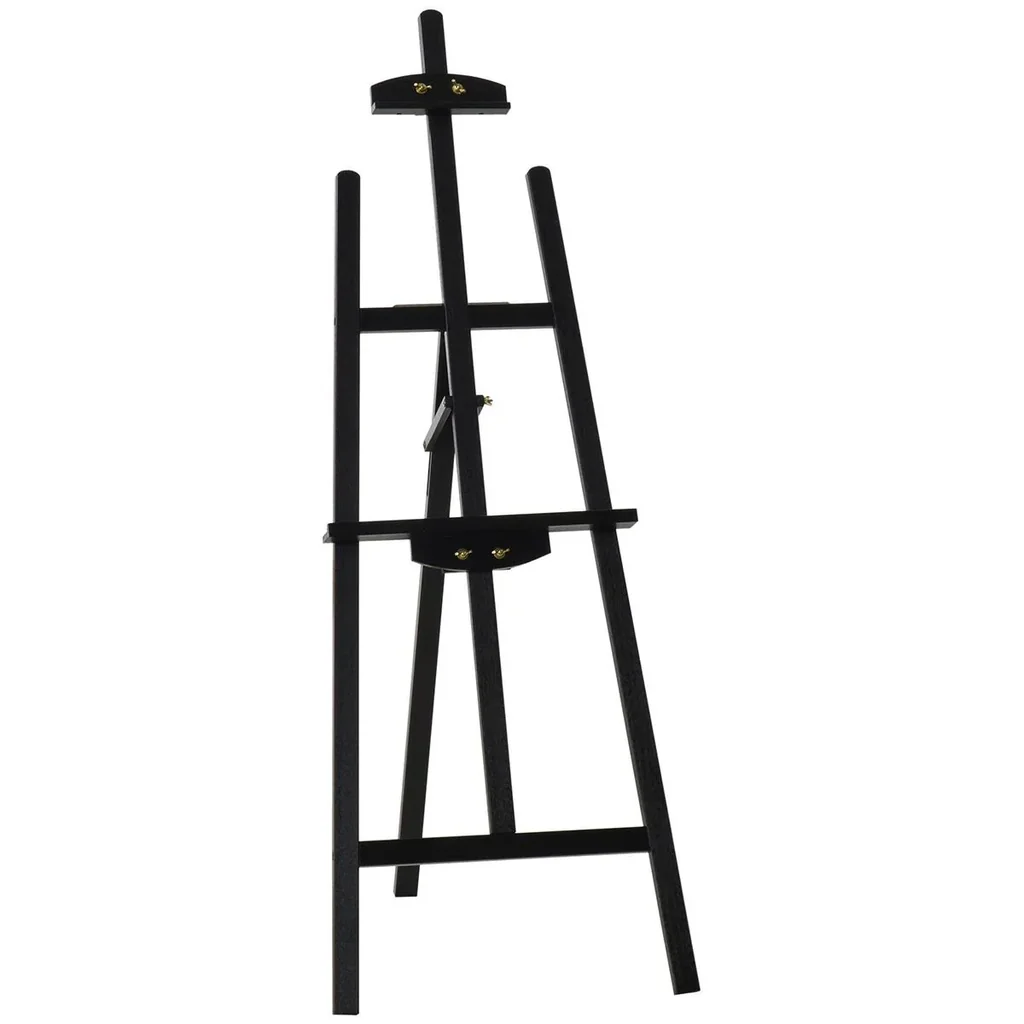 Staffelei Keilrahmen Atelierstaffelei 90° einstellbar mit Halterung Kiefernholz Schwarz 51,5 x 71,5 x 134,5 cm
