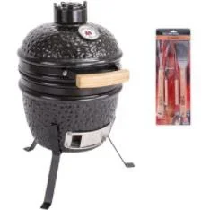 Kamado Mini Grill - Bbq Collection Barbecue Set 3-teilig Edelstahl mit Eichenholzgriff