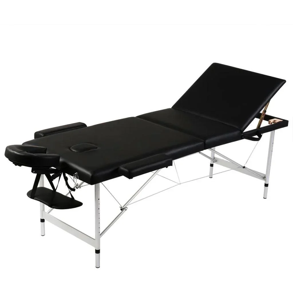 Klappbare Massageliege 3 Zonen mit Aluminiumrahmen (schwarz)