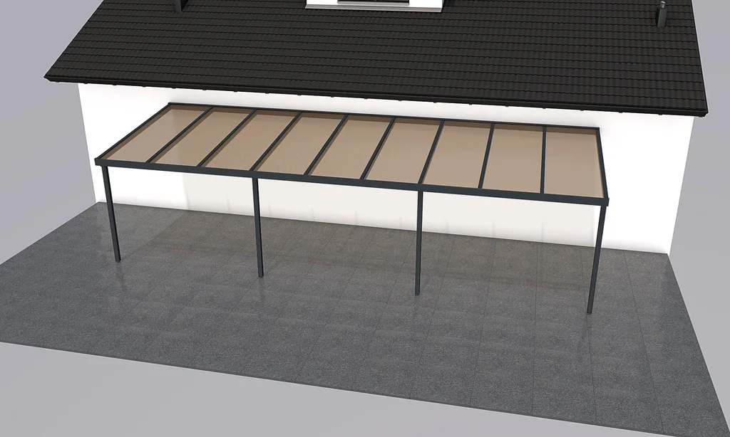 Terrassendach Premium, anthrazit, 9135 x 3060 mm - Polycarbonat Stegplatten 16 mm, bronze