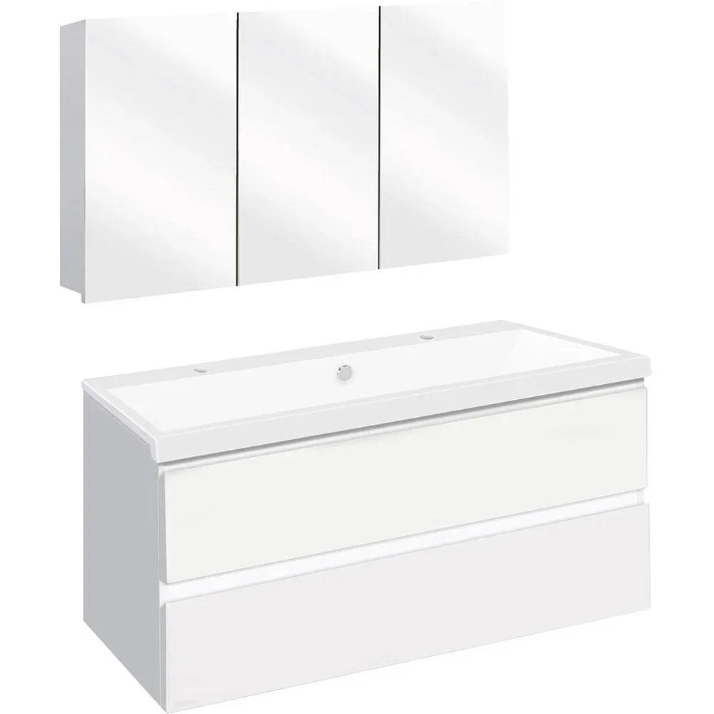 Concept Badezimmermöbel met Spiegelschrank 100cm - Weiss/Weiss