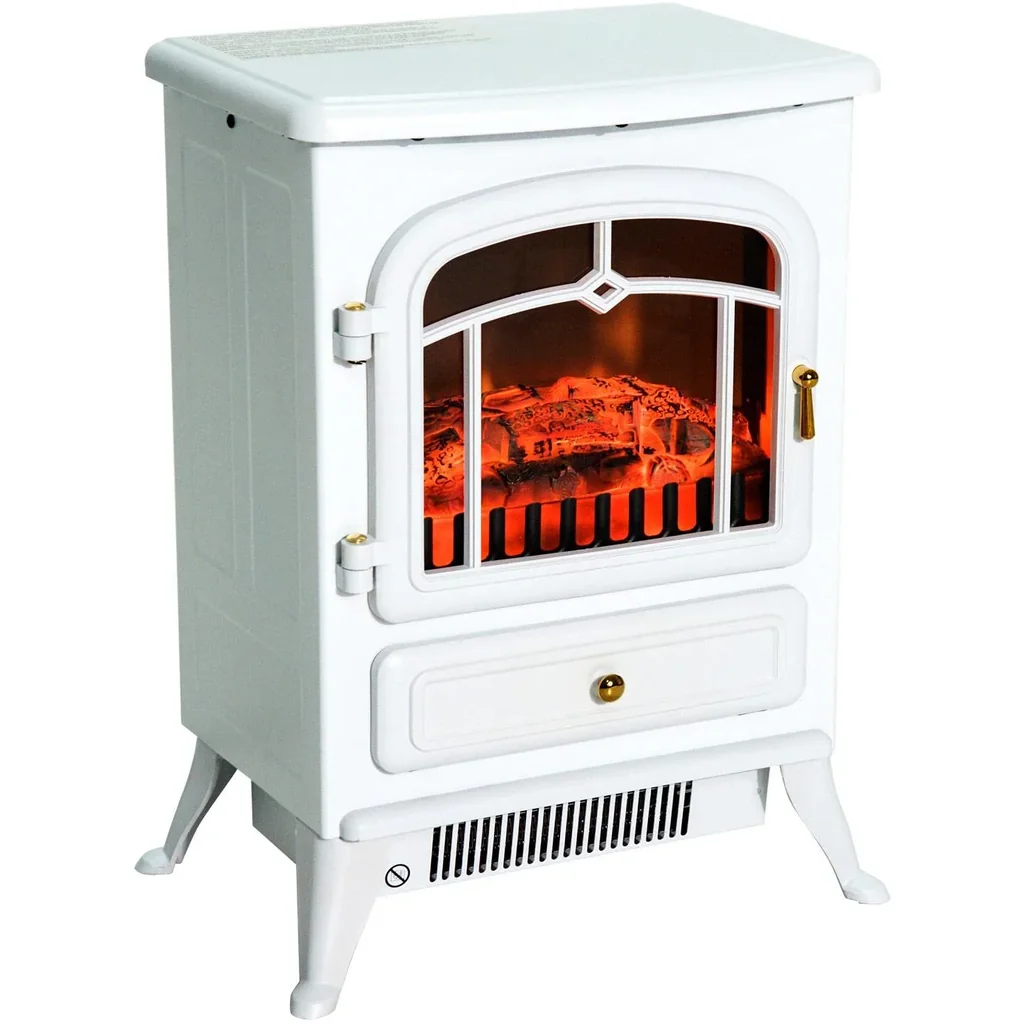 Elektrokamin Kaminofen Flammeneffekt Metall Glas Weiß L42 x B28 x H55 cm