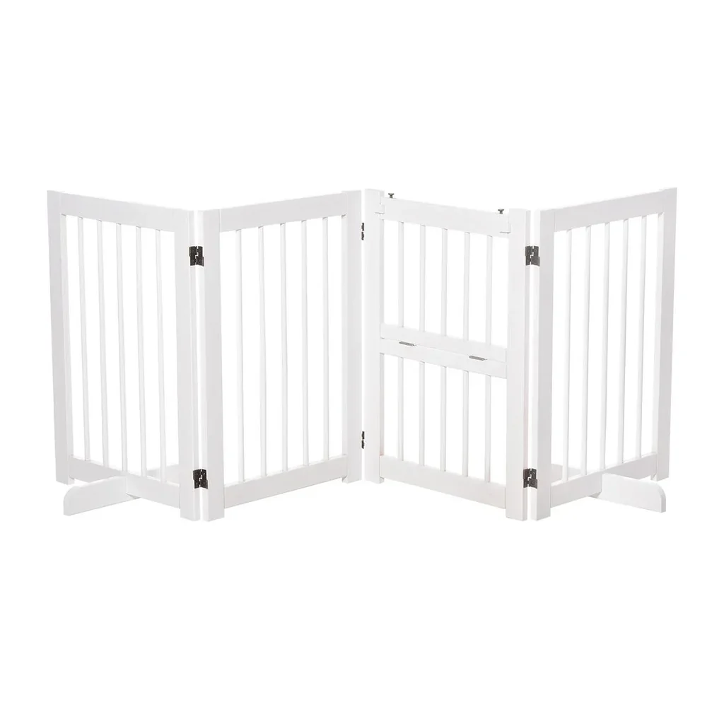 Hunde Absperrgitter Türschutzgitter Schutzgitter Konfigurationsgitter klappbar mit 4 Stücke Kiefernholz Weiß 215 x 38 x