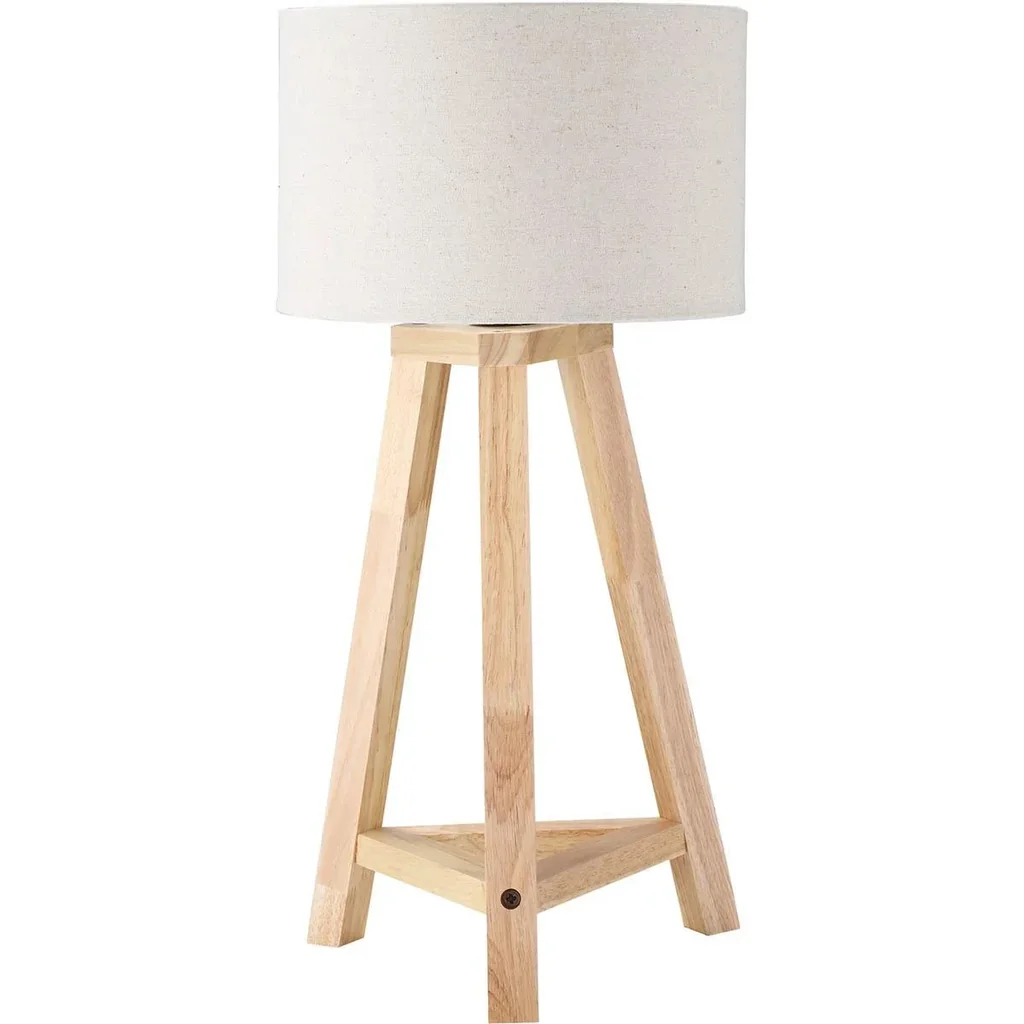 Tischlampe aus Holz Nachttischlampe 58 cm Tischleuchte E27-Fassung 40 W Leinen-Schirme Holzfuß Weiß+Natur