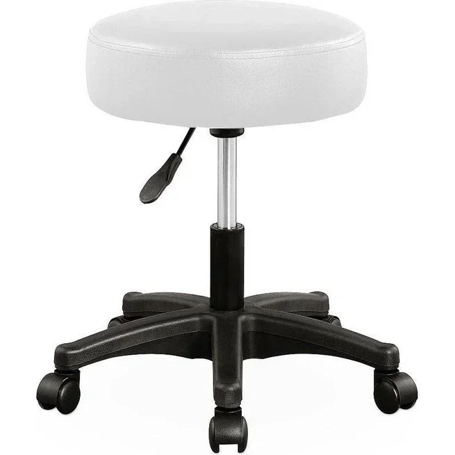 Drehstuhl - Hocker - mit - gepolstertem - Sitz - in - weiß