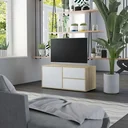 TV-Möbel 80x34x36 cm Spanplatte weiß und Sonoma-Eiche
