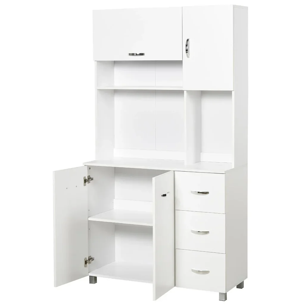 Küchenschrank Aufbewahrungsschrank Sideboard mit 3 Schubladen Hochschrank mit verstellbaren Ablagen Kommode Weiß 100x 39